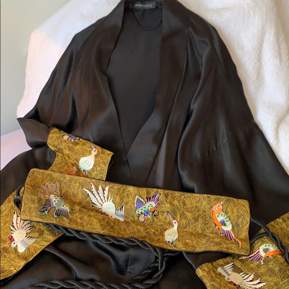 Josie Natori Silk and Embroidered Bathrobe